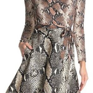 Diane Von Furstenberg Brown and Cream Long Sleeve Dress